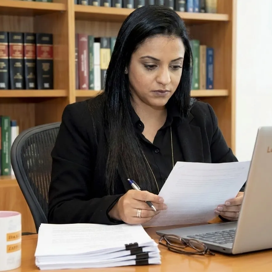 Advogada Especialista em Desbloqueio Judicial analisando processo